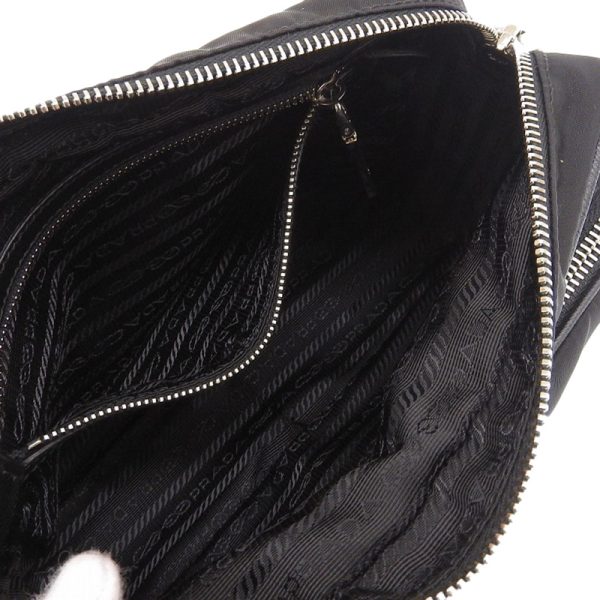 ob1830 6 Prada Nylon Leather Pochette Shoulder Bag Black