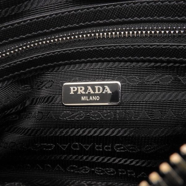 ob1830 7 Prada Nylon Leather Pochette Shoulder Bag Black