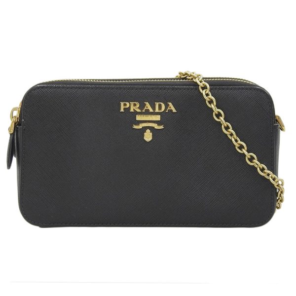 ob1838 1 Prada Shoulder Bag Saffiano Leather Black Chain