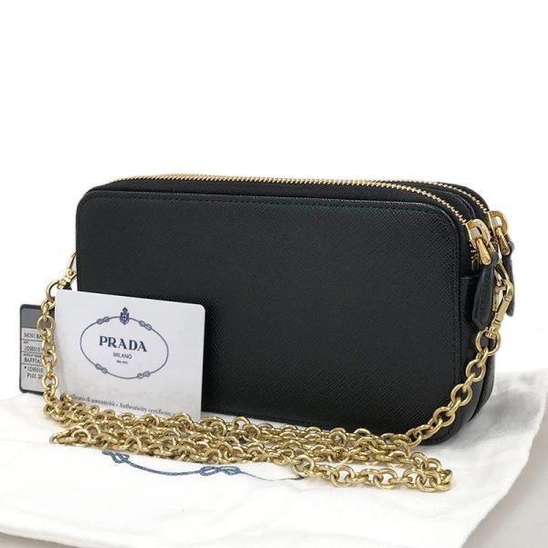 ob1838 2 Prada Shoulder Bag Saffiano Leather Black Chain