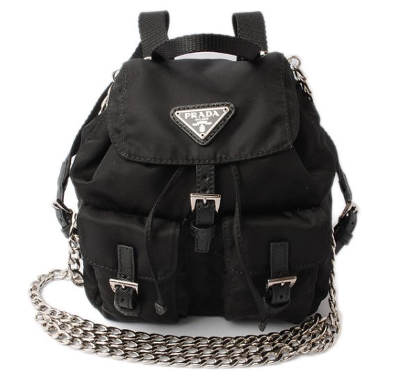 p 17 073 1 Prada Mini Vela Nylon Shoulder Bag with Chain Black