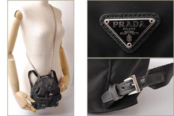 p 17 073 2 Prada Mini Vela Nylon Shoulder Bag with Chain Black