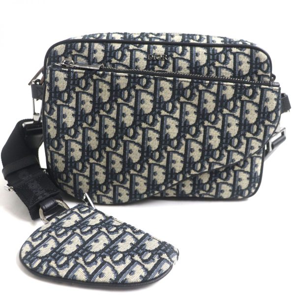 p03 st30908 1 Dior Saddle Oblique Jacquard Mini Leahter Pouch Navy