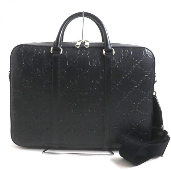 p09 st31222 1 Gucci GG Embossed Leather Briefcase Business Bag Black