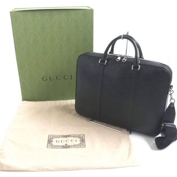 p09 st31222 2 Gucci GG Embossed Leather Briefcase Business Bag Black