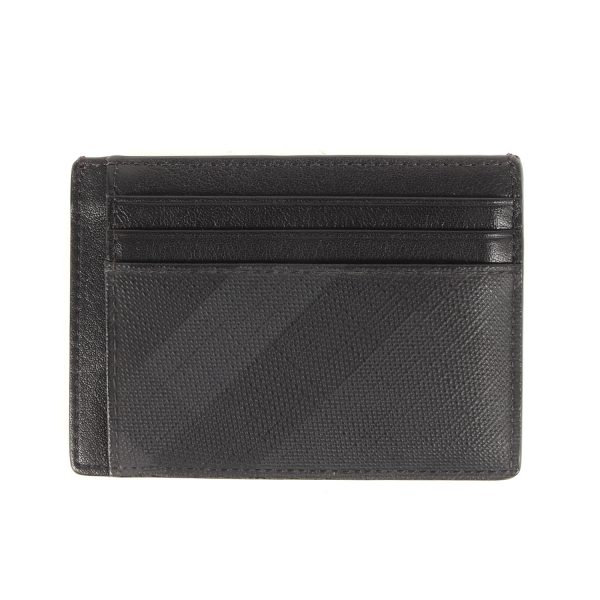 p14010054 a Burberry Check Leather Card Case Leather Black