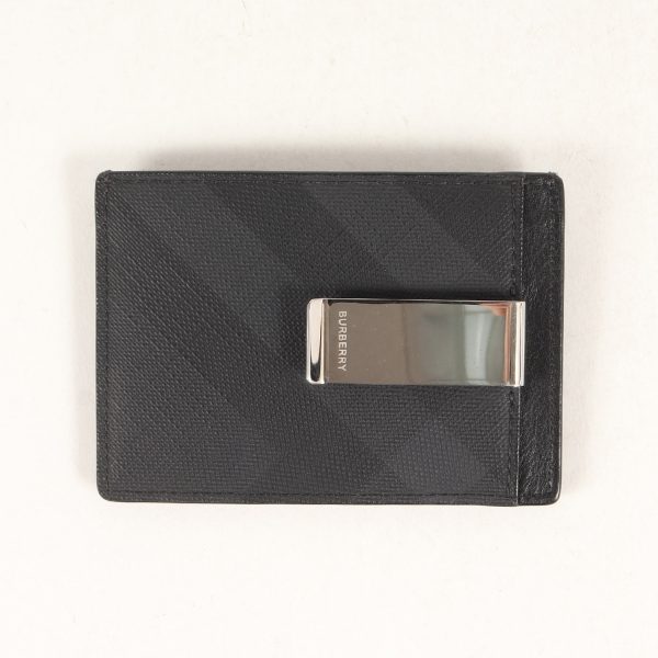 p14010054 b Burberry Check Leather Card Case Leather Black