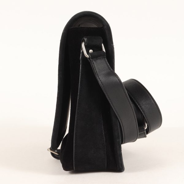 p14046090 b Saint Laurent Paris One Strap Flap Ysl Shoulder Bag Velvet Black