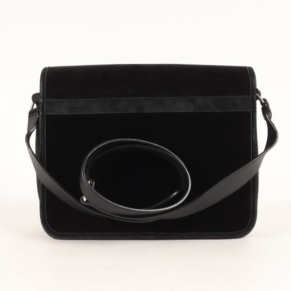 p14046090 c Saint Laurent Paris One Strap Flap Ysl Shoulder Bag Velvet Black