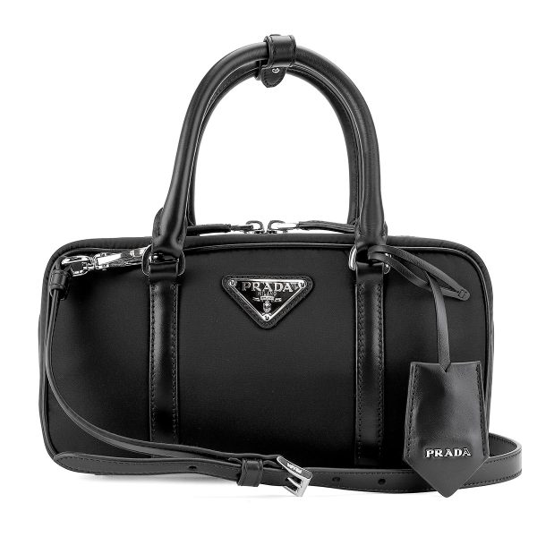 pz1bb098rdlnf0002 1 Prada Renylon Leather Handbag Black Silver