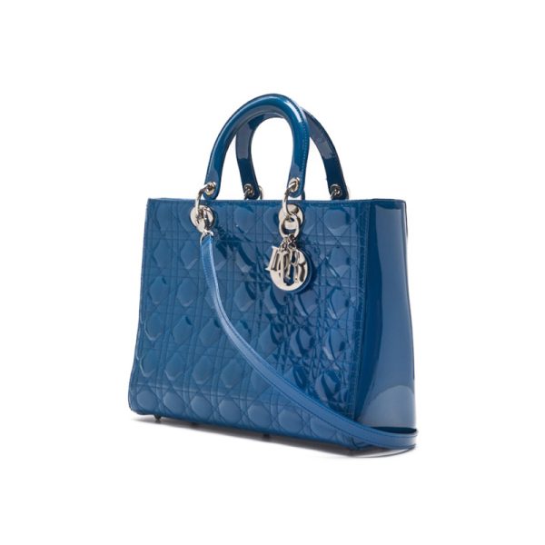 qrmbr4lbp1prm 2 Dior Lady Dior Cannage Leather Handbag Enamel Blue