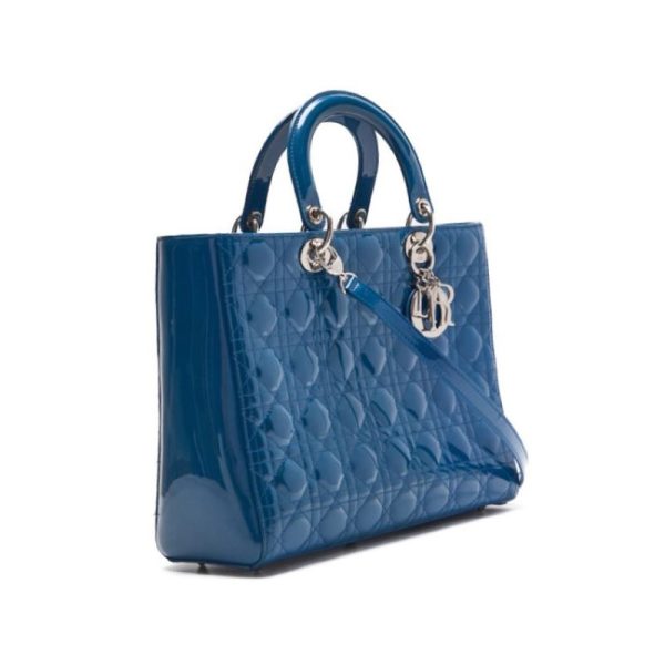 qrmbr4lbp1prm 3 Dior Lady Dior Cannage Leather Handbag Enamel Blue