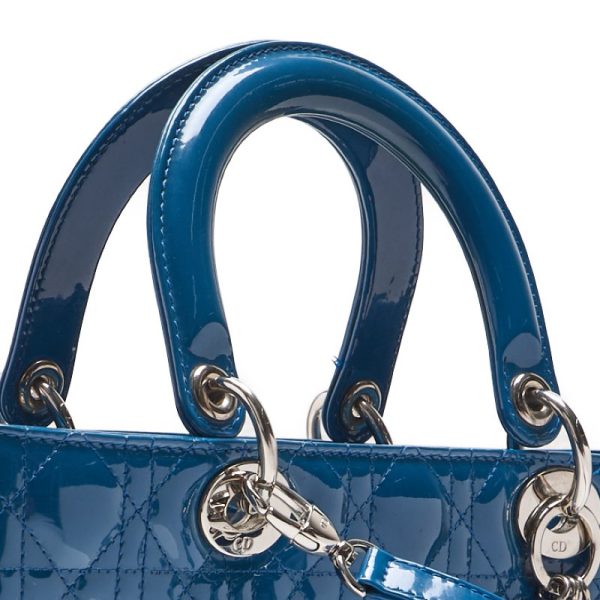 qrmbr4lbp1prm 5 Dior Lady Dior Cannage Leather Handbag Enamel Blue