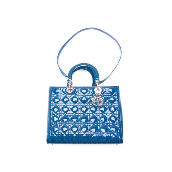 qrmbr4lbp1prm 7 Dior Lady Dior Cannage Leather Handbag Enamel Blue