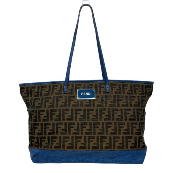 r2021927 1 1 Fendi Zucca Pattern Canvas Leather Tote Bag Khaki Blue