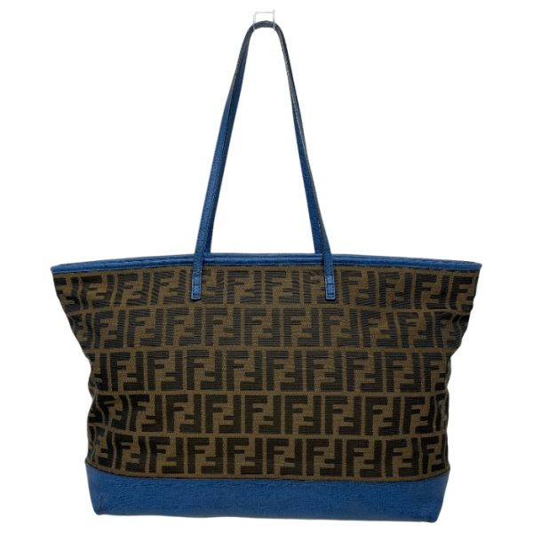 r2021927 1 2 Fendi Zucca Pattern Canvas Leather Tote Bag Khaki Blue