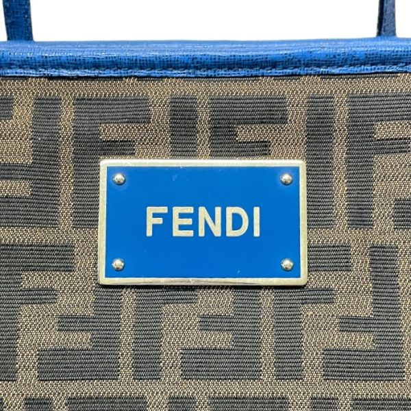 r2021927 1 8 Fendi Zucca Pattern Canvas Leather Tote Bag Khaki Blue