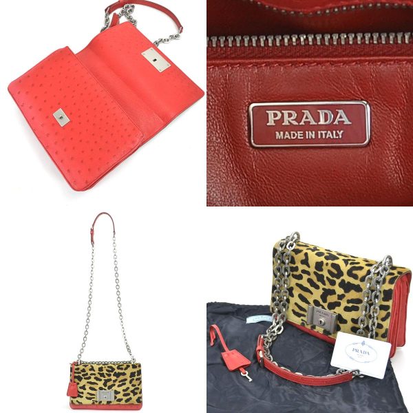 r9463a 10 c Prada Leather Crossbody Shoulder Bag Leopard Red