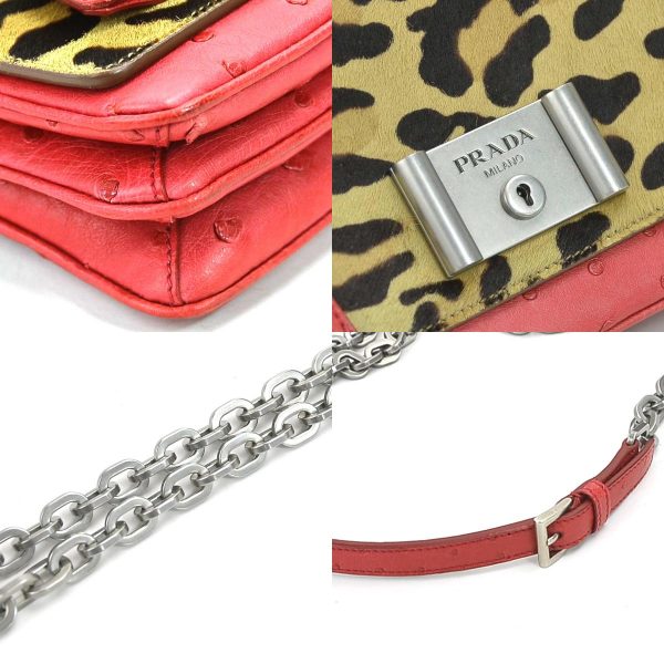 r9463a 6 c Prada Leather Crossbody Shoulder Bag Leopard Red