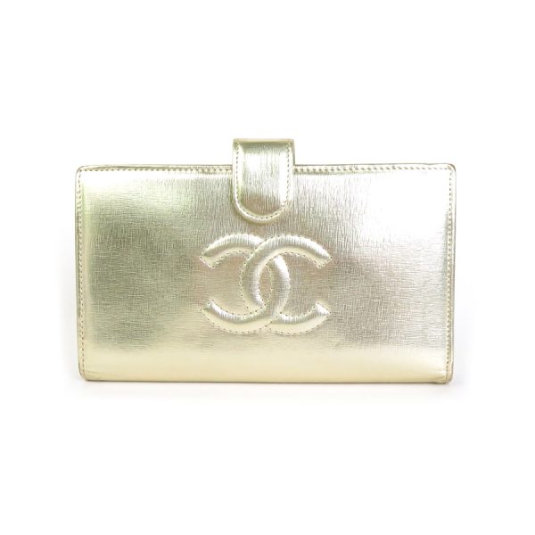 r9693f Chanel Coco Mark Leather Bifold Wallet Gold