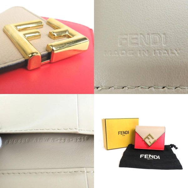 r9788g 4 c Fendi Leather Bifold Wallet Red Beige