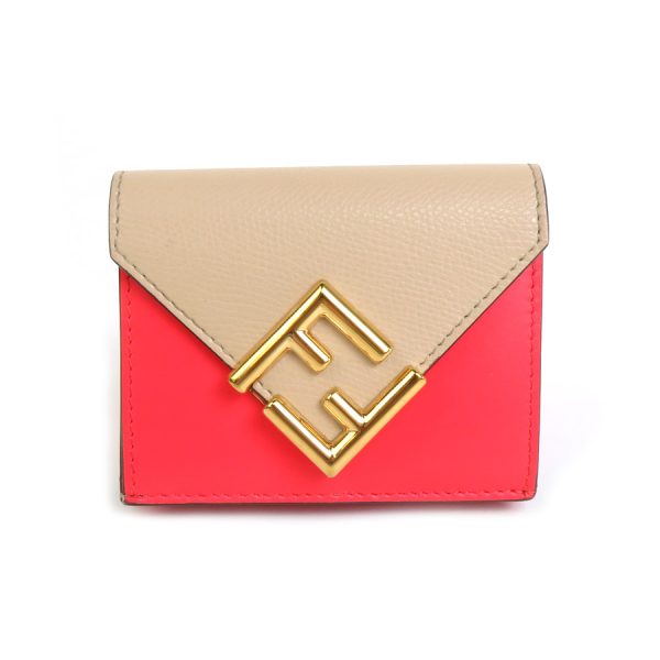 r9788g Fendi Leather Bifold Wallet Red Beige