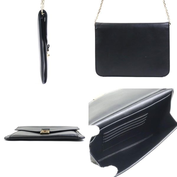 r9835f 1 c Christian Dior Chain Wallet Leather Clutch Bag Black