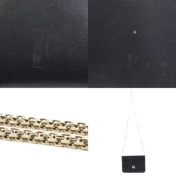 r9835f 9 c Christian Dior Chain Wallet Leather Clutch Bag Black