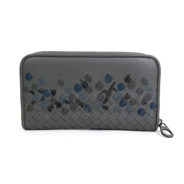 r9838f 1 Bottega Veneta Round Zipper Long Wallet Leather Gray