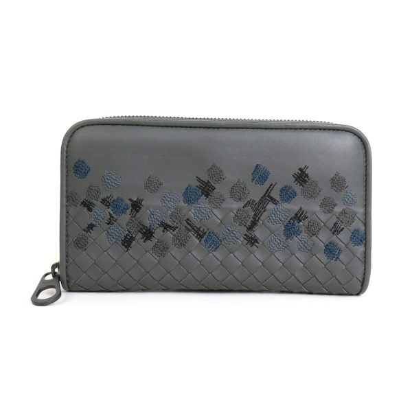 r9838f Bottega Veneta Round Zipper Long Wallet Leather Gray