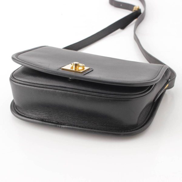 re cel sh w 00354 4 Celine Vintage Ring Hardware Leather Shoulder Bag Black