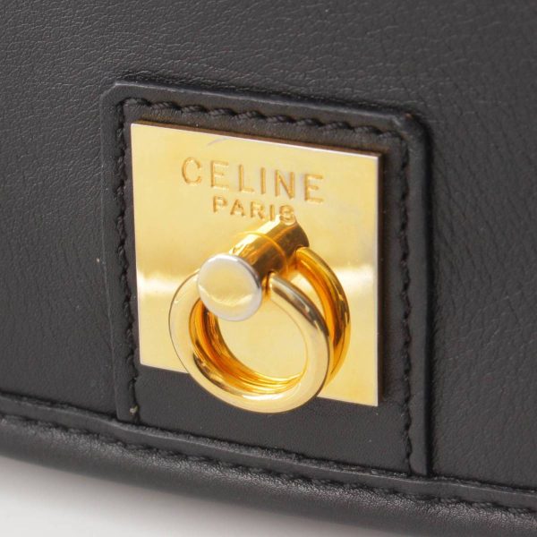 re cel sh w 00354 6 Celine Vintage Ring Hardware Leather Shoulder Bag Black