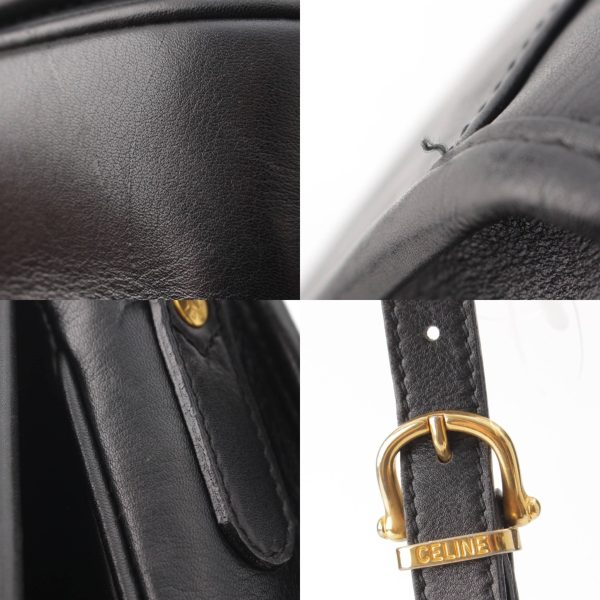 re cel sh w 00354 8 Celine Vintage Ring Hardware Leather Shoulder Bag Black