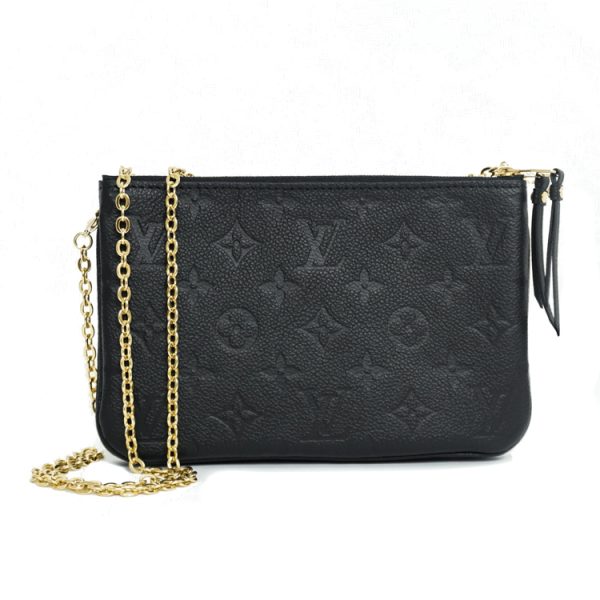 sw23 0088 01 Louis Vuitton Monogram Emprene Leather LV 2 Way Double Zip Pochette Bag Black