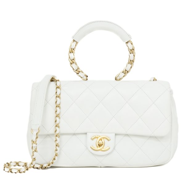 sw23 0173 01 Chanel Matelasse Chain Top Handle Lambskin Shoulder Bag White