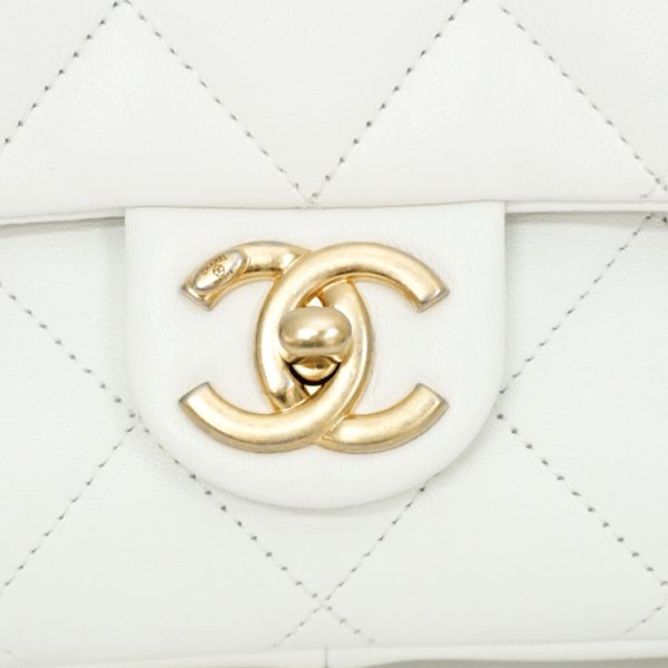 sw23 0173 02 Chanel Matelasse Chain Top Handle Lambskin Shoulder Bag White