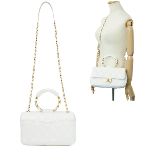 sw23 0173 03 Chanel Matelasse Chain Top Handle Lambskin Shoulder Bag White