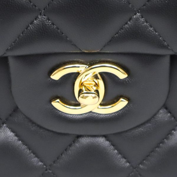 sw23 0717 02 Chanel Deca Matelasse Double Flap Lambskin Shoulder Bag Black