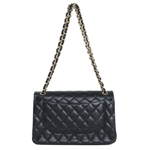 sw23 0717 04 Chanel Deca Matelasse Double Flap Lambskin Shoulder Bag Black