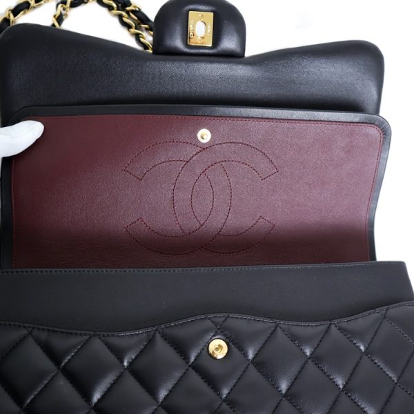 sw23 0717 08 Chanel Deca Matelasse Double Flap Lambskin Shoulder Bag Black