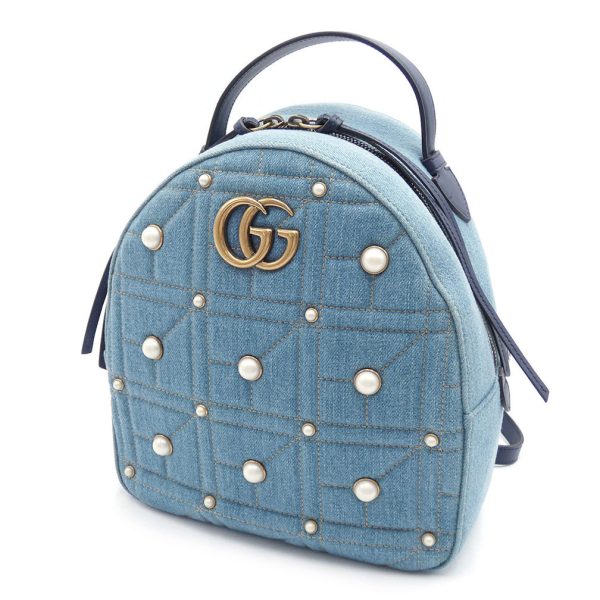 t yj06294 1 Gucci Gg Marmont Rucksack Denim Leather Bagpack Blue