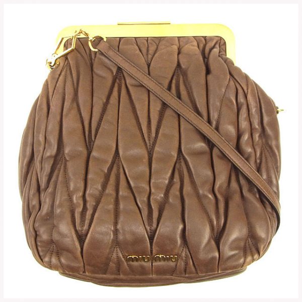 t064 Miu Miu Matelasse Shoulder Bag Brown