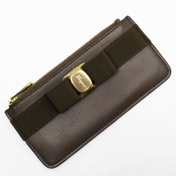 t18530a Salvatore Ferragamo Coin Case Vera Ribbon Leather Brown