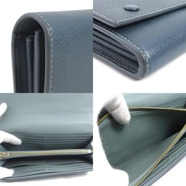 t18569g 3 c Celine Leather Long Wallet Navy