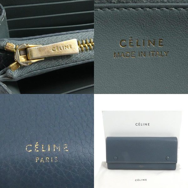 t18569g 7 c Celine Leather Long Wallet Navy