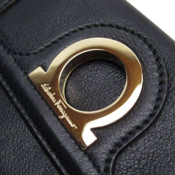 t18747g 3 Salvatore Ferragamo Trifold Wallet Gancini Leather Black