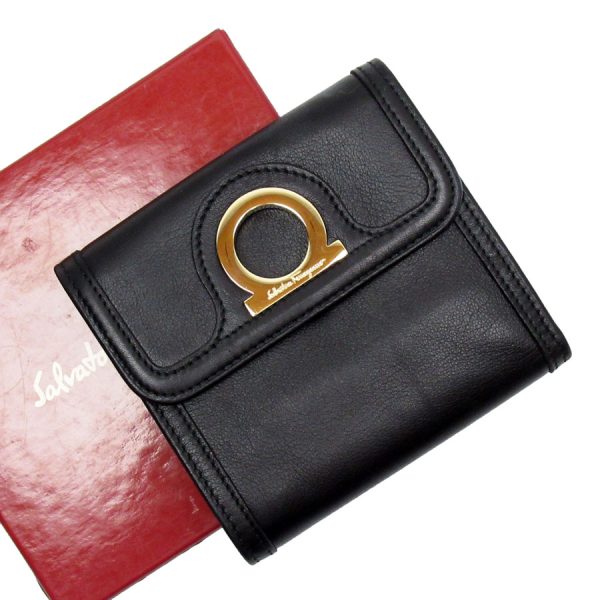 t18747g Salvatore Ferragamo Trifold Wallet Gancini Leather Black