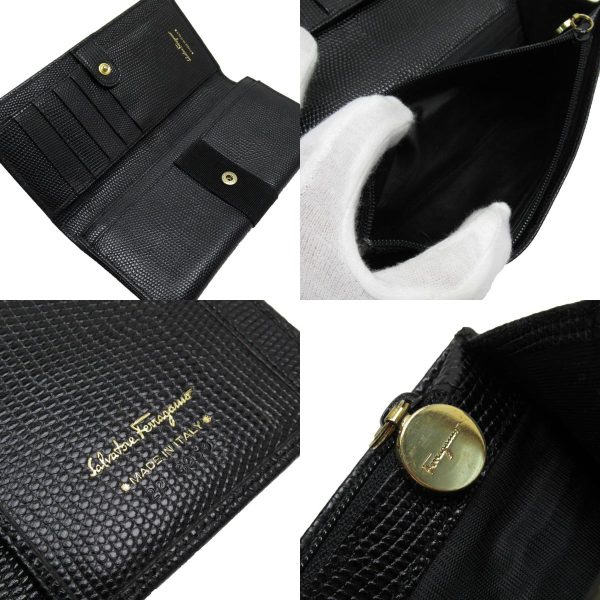 t18858a 4 c Salvatore Ferragamo Bifold Long Wallet Gancini Leather Black