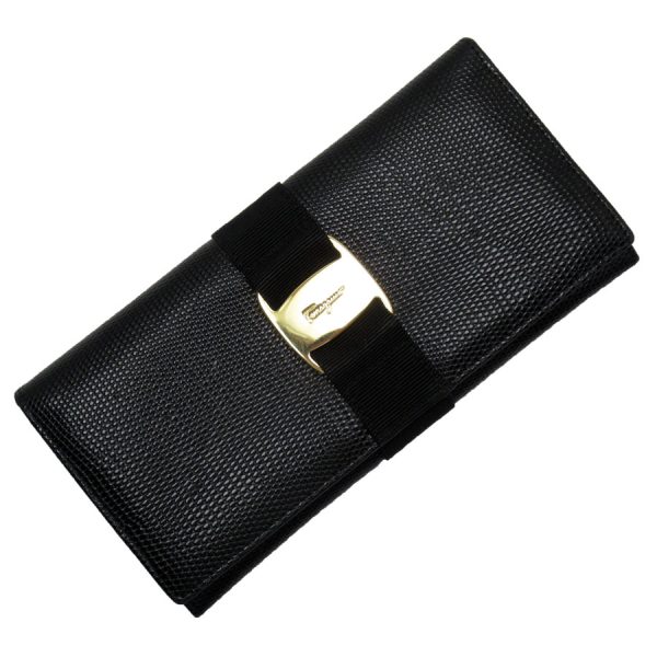 t18858a Salvatore Ferragamo Bifold Long Wallet Gancini Leather Black