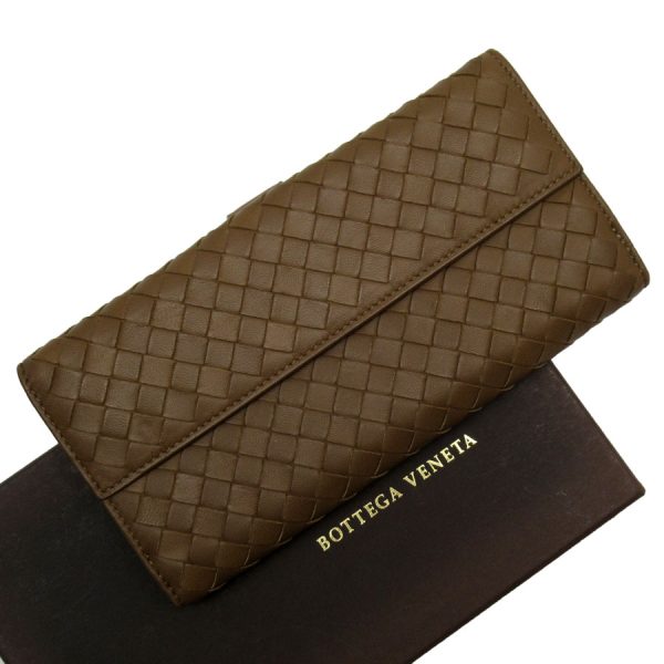 t19041g Bottega Veneta Bifold Long Wallet Intrecciato Leather Brown